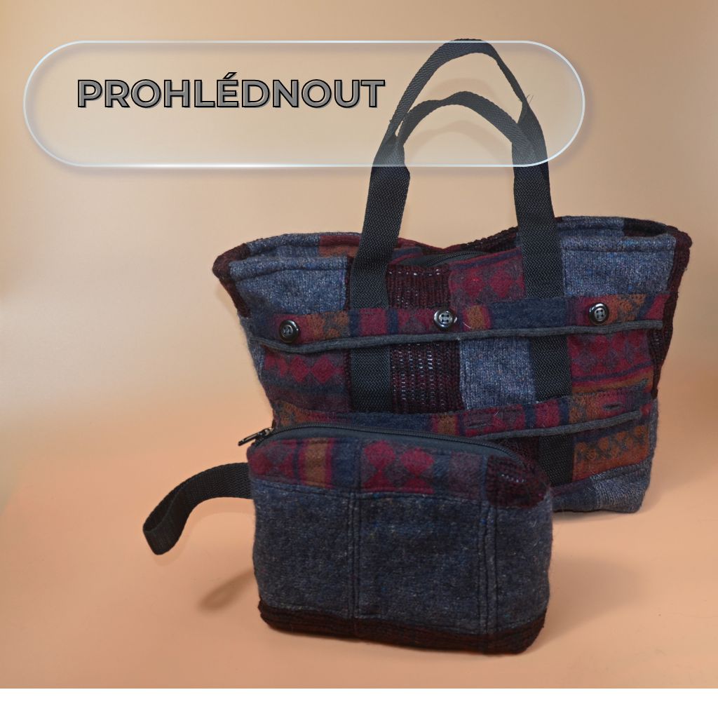 Taška z upcyklovaného svetru s malou taštičkou na drobnosti